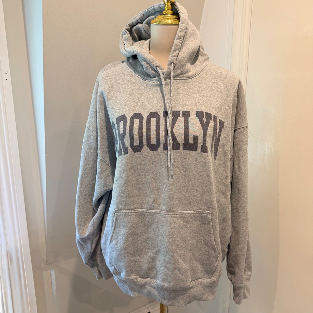 John Galt Gray Brooklyn Graphic Hoodie Oversized Pullover | One Size
